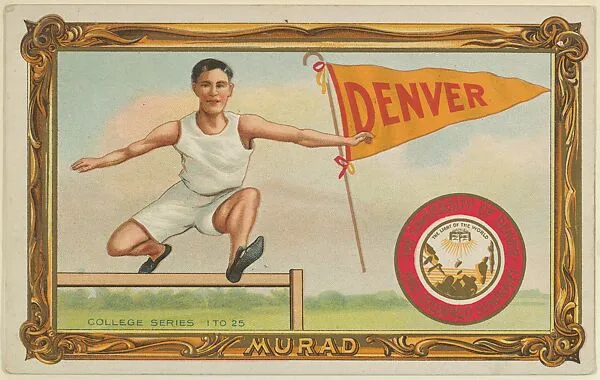 University of Denver, version one, part of the College Series cabinet cards (T6) — Murad Cigarettes