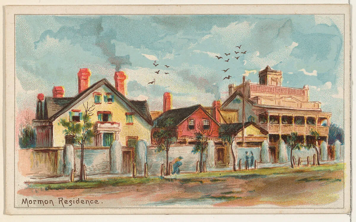 Mormon Residence, from the Habitations of Man series (N113) issued by W. Duke, Sons & Co. to promote Honest Long Cut Smoking and Chewing Tobacco — American Tobacco Company|The Giles Company|W. Duke, Sons & Co.