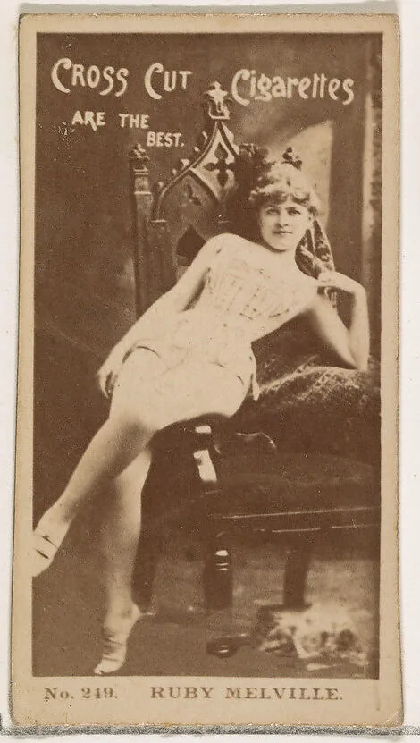 Card Number 249, Ruby Melville, from the Actors and Actresses series (N145-2) issued by Duke Sons & Co. to promote Cross Cut Cigarettes — W. Duke, Sons & Co.