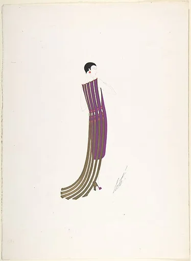 Design for Purple Dress with Open-Work Back and Ornament of Red Beads and Trailing Gold Tassles for "Manhattan Mary," Majestic Theater, New York