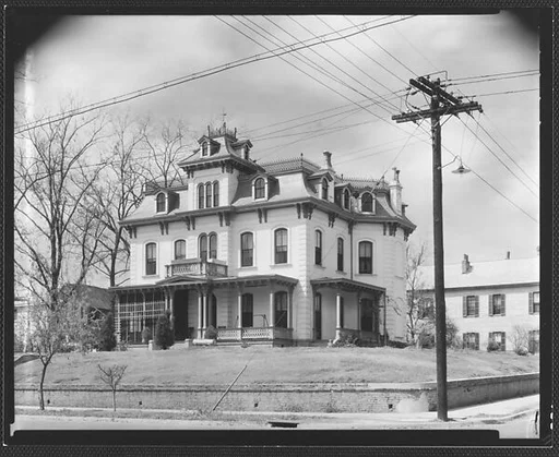 [Second Empire House on Corner with Telephone Pole and Lines, Natchez, Mississippi]