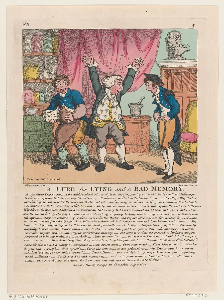 A Cure for Lying and a Bad Memory — Thomas Tegg|Thomas Rowlandson