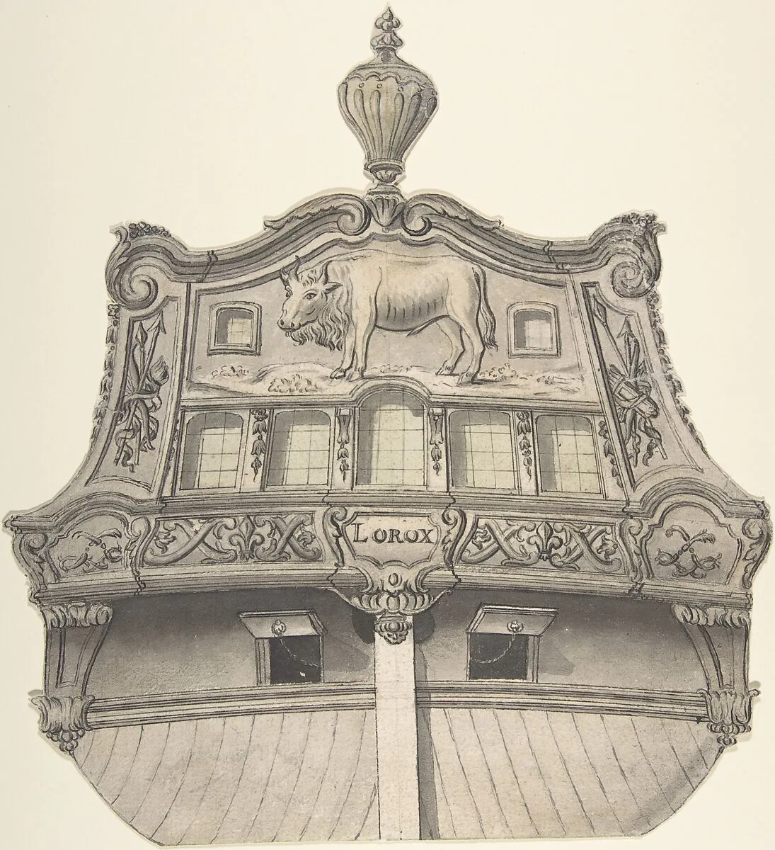 Design for Stern of the Boat "Lorox" — Anonymous, French, 18th century