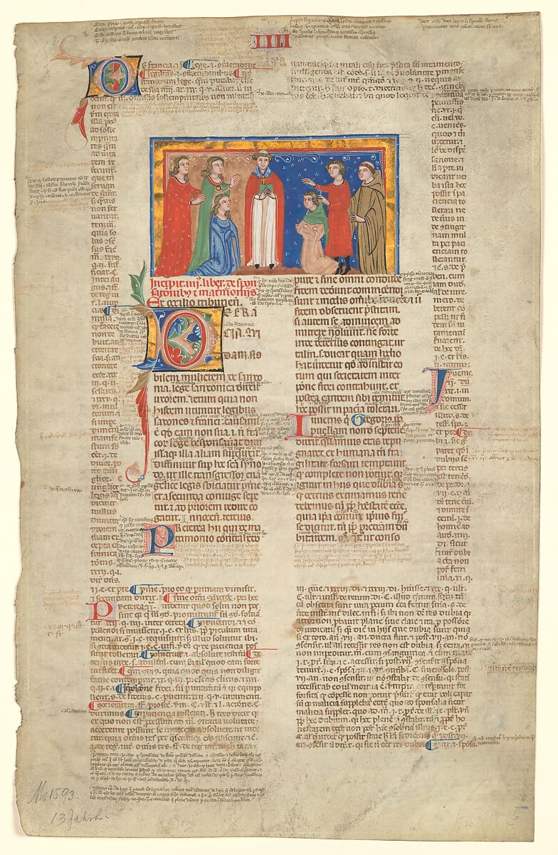 Manuscript Leaf with Marriage Scene, from Decretals of Gregory IX — Unknown