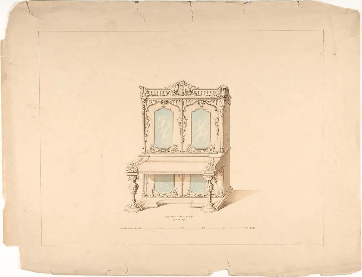 Design for Cabinet Pianoforte, Arabesque Style — Robert William Hume