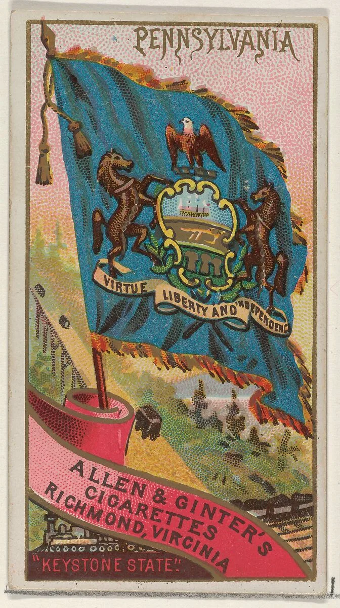 Pennsylvania, from Flags of the States and Territories (N11) for Allen & Ginter Cigarettes Brands — Allen & Ginter