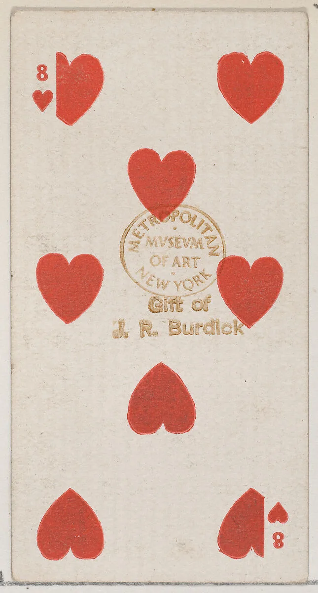 Eight Hearts (red), from the Playing Cards series (N84) for Duke brand cigarettes — W. Duke, Sons & Co.