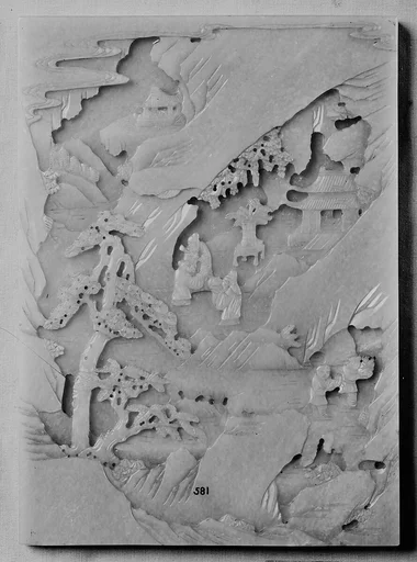 清 玉雕仙境圖屏四件|Table screen with land of immortals