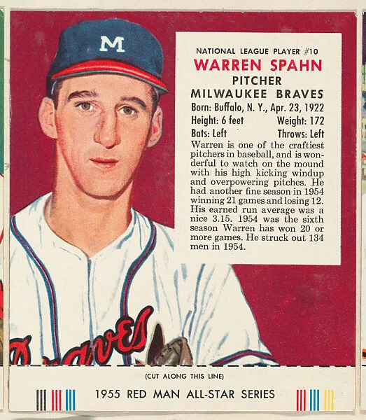 Warren Spahn, from the Major League Baseball series (T235), issued by Red Man Chewing Tobacco — Red Man Chewing Tobacco