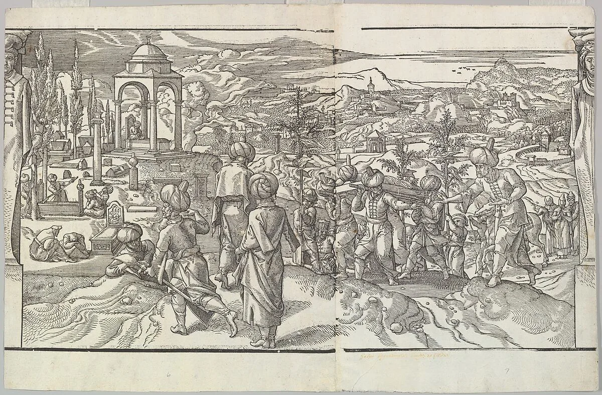 A Turkish Funeral from the frieze Ces Moeurs et fachons de faire de Turcz (Customs and Fashions of the Turks) — Pieter Coecke van Aelst|Mayken Verhulst