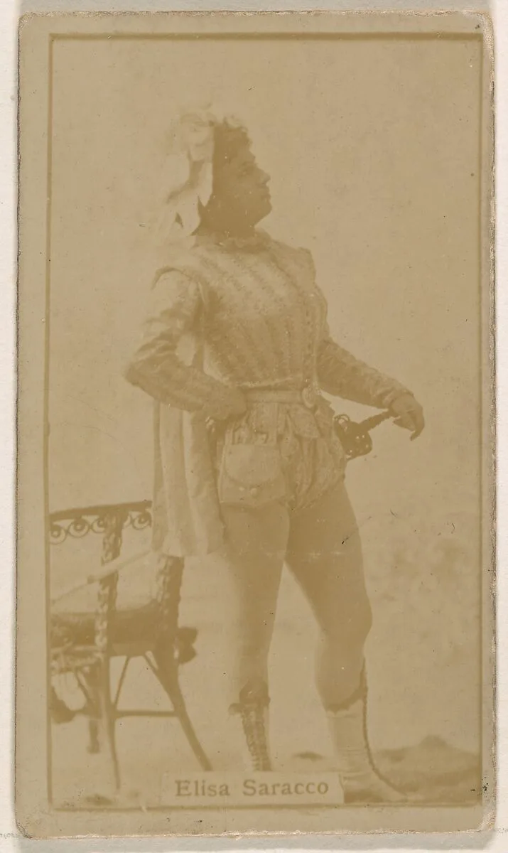 Mlle. Elisa Saracco, from the Actresses series (N245) issued by Kinney Brothers to promote Sweet Caporal Cigarettes — Kinney Brothers Tobacco Company