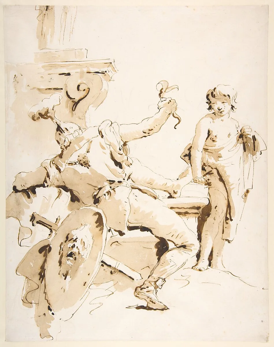 Scherzo di Fantasia: Seated Warrior Holding a Serpent, and Standing Youth — Giovanni Battista Tiepolo