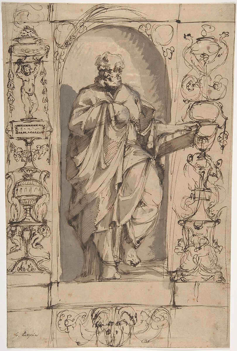 Draped Male Figure Standing in a Niche — Gregorio Lazzarini