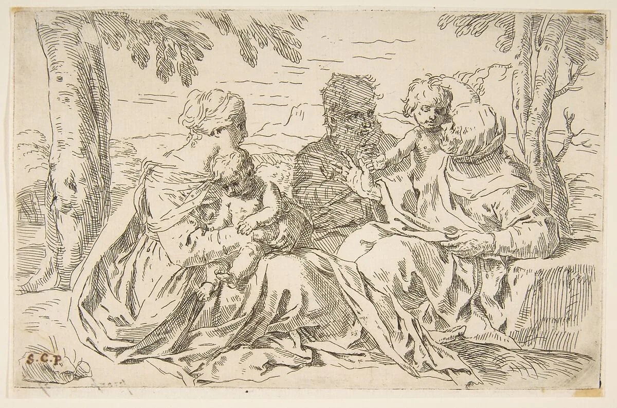 Holy Family with Saint Elizabeth and Saint John the Baptist — Simone Cantarini