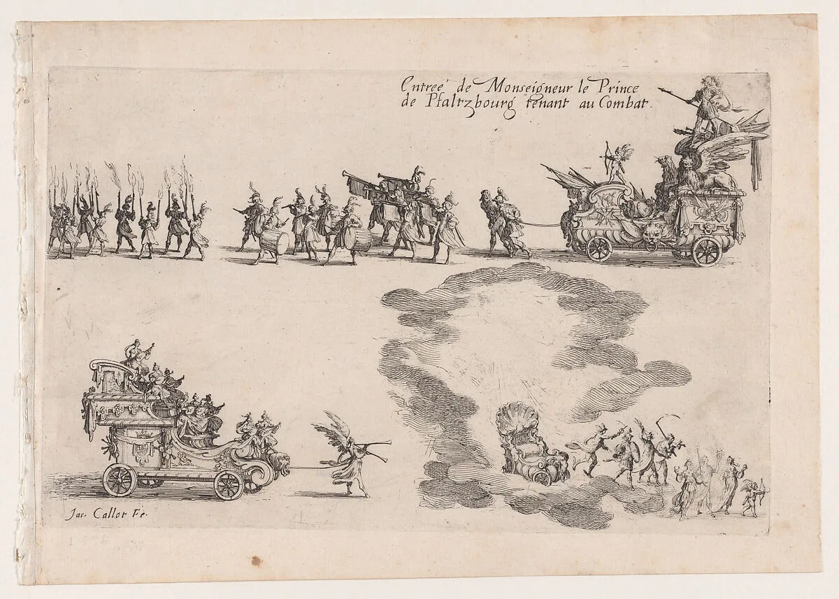 Entrée du Prince de Pfalzbourg (Entrance of the Prince of Pflazbourg), from Le Combat a la Barrière in the Palace at Nancy by Henri Humbert, printed by Sebastien Phillipe — Jacques Callot|Henri Humbert