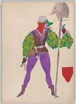 Drawing for a theatrical costume in green and purple