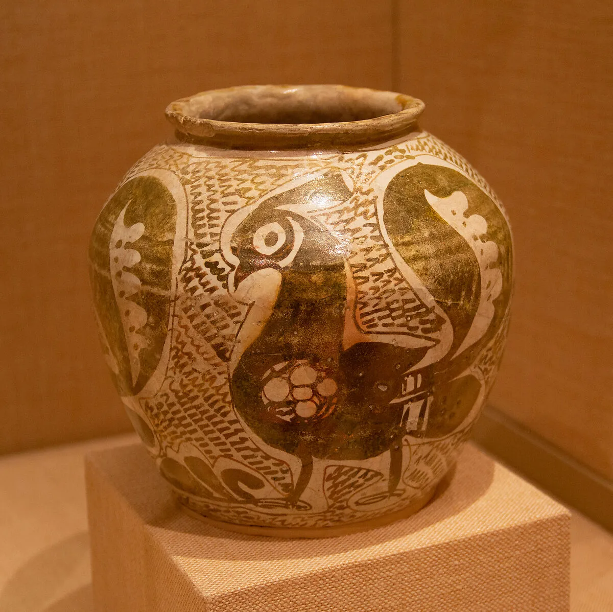 Jar Depicting Three Spirited Peacocks — Unknown