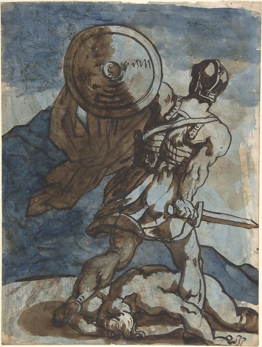 Venus and Cupid in a Landscape, after Annibale Carracci (recto); A Warrior Holding a Shield and Sword, Seen from the Back (verso) — Théodore Gericault|Annibale Carracci