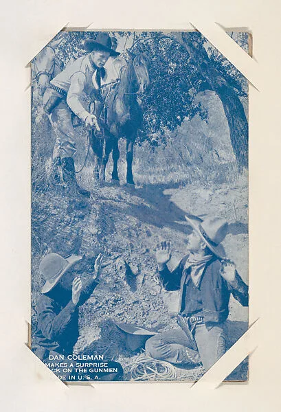 Dan Coleman makes a surprise attack on the gunmen from Western Stars or Scenes Exhibit Cards series (W412) — Unknown