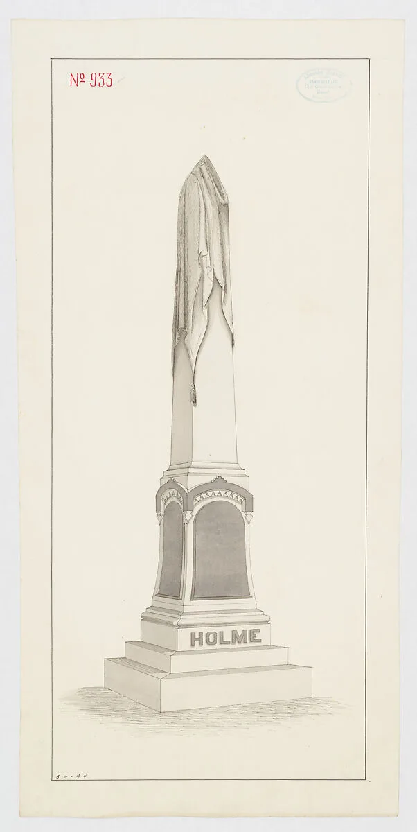 Draped Obelisk Grave Monument for "Holme", No. 933 (recto); Sketch of a grave (verso) — Alexander Maxwell