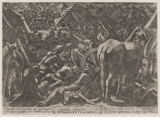 Plate 14: Gideon Terrorizing the Enemy Camp, from 'The Battles of the Old Testament'