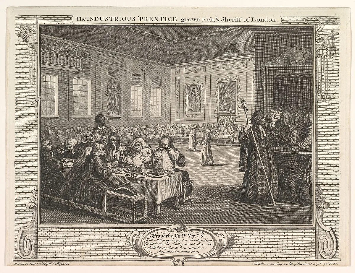 The Industrious 'Prentice Grown Rich and Sheriff of London (Industry and Idleness, plate 8) — William Hogarth