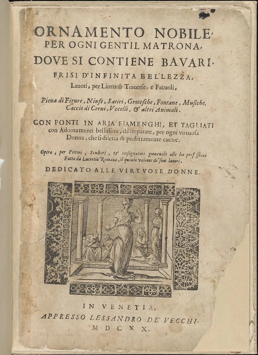 Ornamento nobile...Fatta da Lucretia Romana (Libro V of the Corona), title page (recto) — Alessandro de' Vecchi|Cesare Vecellio