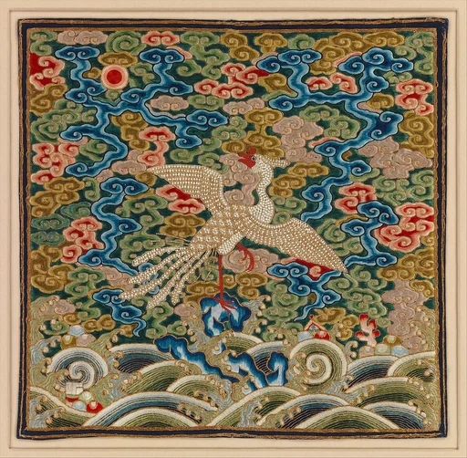 清乾隆 刺繡白鷴補|Rank Badge with Silver Pheasant
