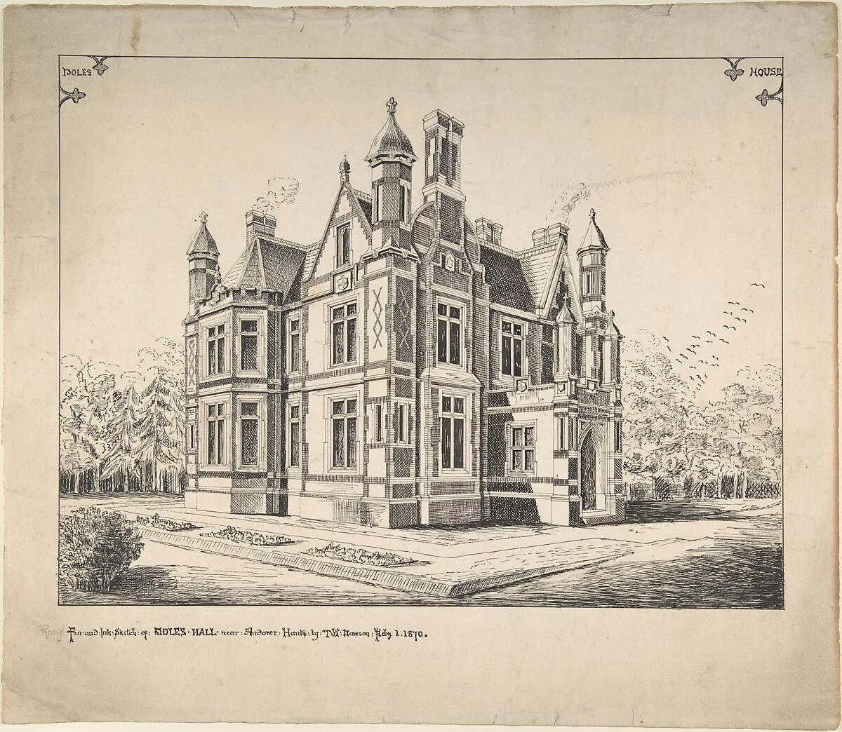 Perspective elevation, Poles Hall, near Andover, Hampshire — T. W. Dawson