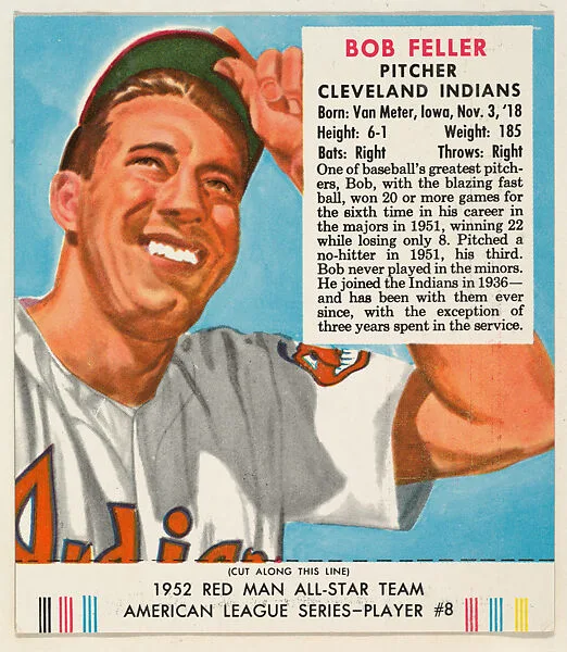 Bob Feller, from the Red Man All-Star Team series (T232), issued by Red Man Chewing Tobacco — Red Man Chewing Tobacco