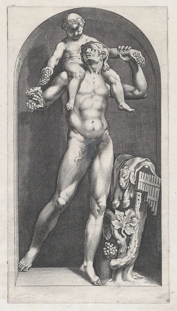 Speculum Romanae Magnificentiae: Bacchus on the Shoulders of a Satyr — Cornelis Cort