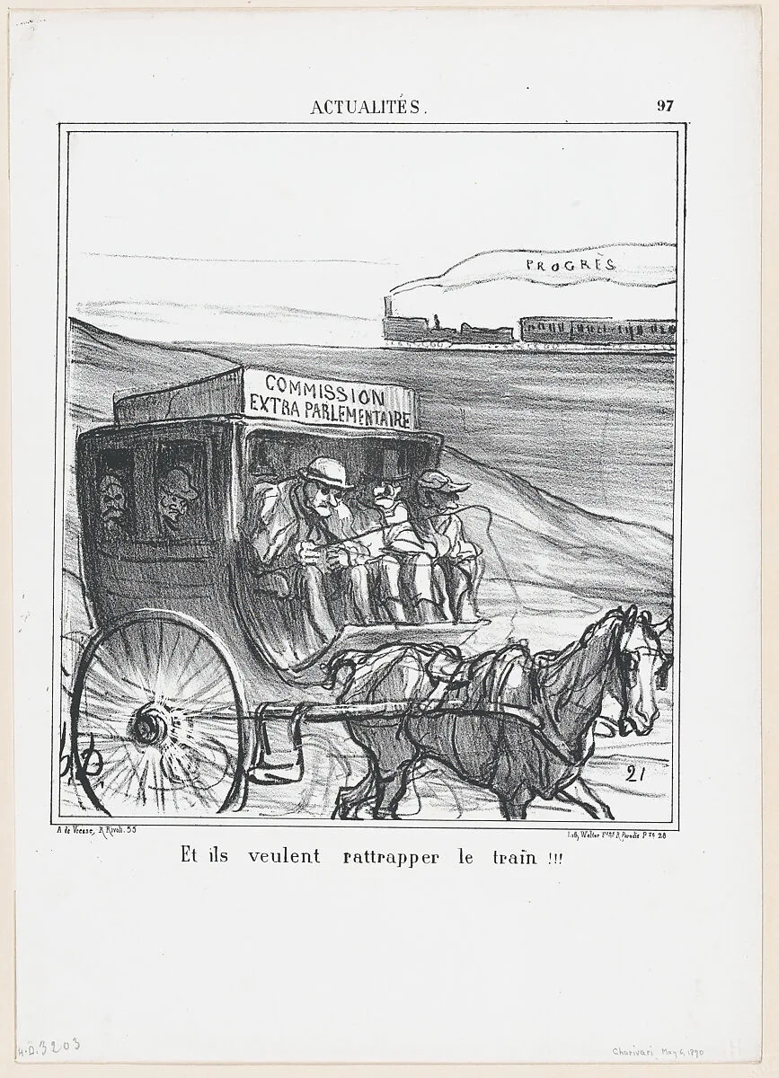 They think they might be able to overtake the train!!!, from 'News of the day,' published in "Le Charivari" — Walter Frères|Honoré Daumier|Arnaud de Vresse