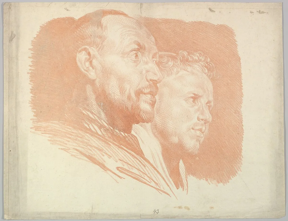 Two Male Heads in Profile to Right — Jakob Matthias Schmutzer