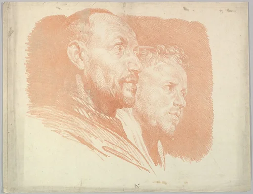 Two Male Heads in Profile to Right