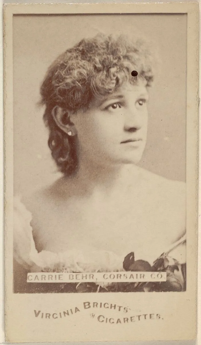 Carrie Behr, Corsair Co., from the Actors and Actresses series (N45, Type 6) for Virginia Brights Cigarettes — Allen & Ginter