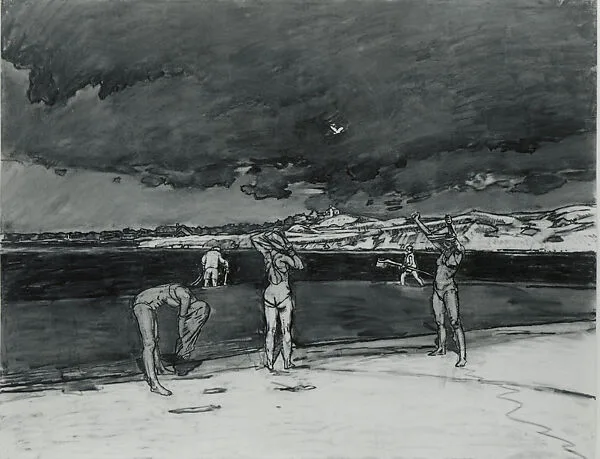 Bathers by the Pond, Dark Sky, Sagaponack — Graham Nickson