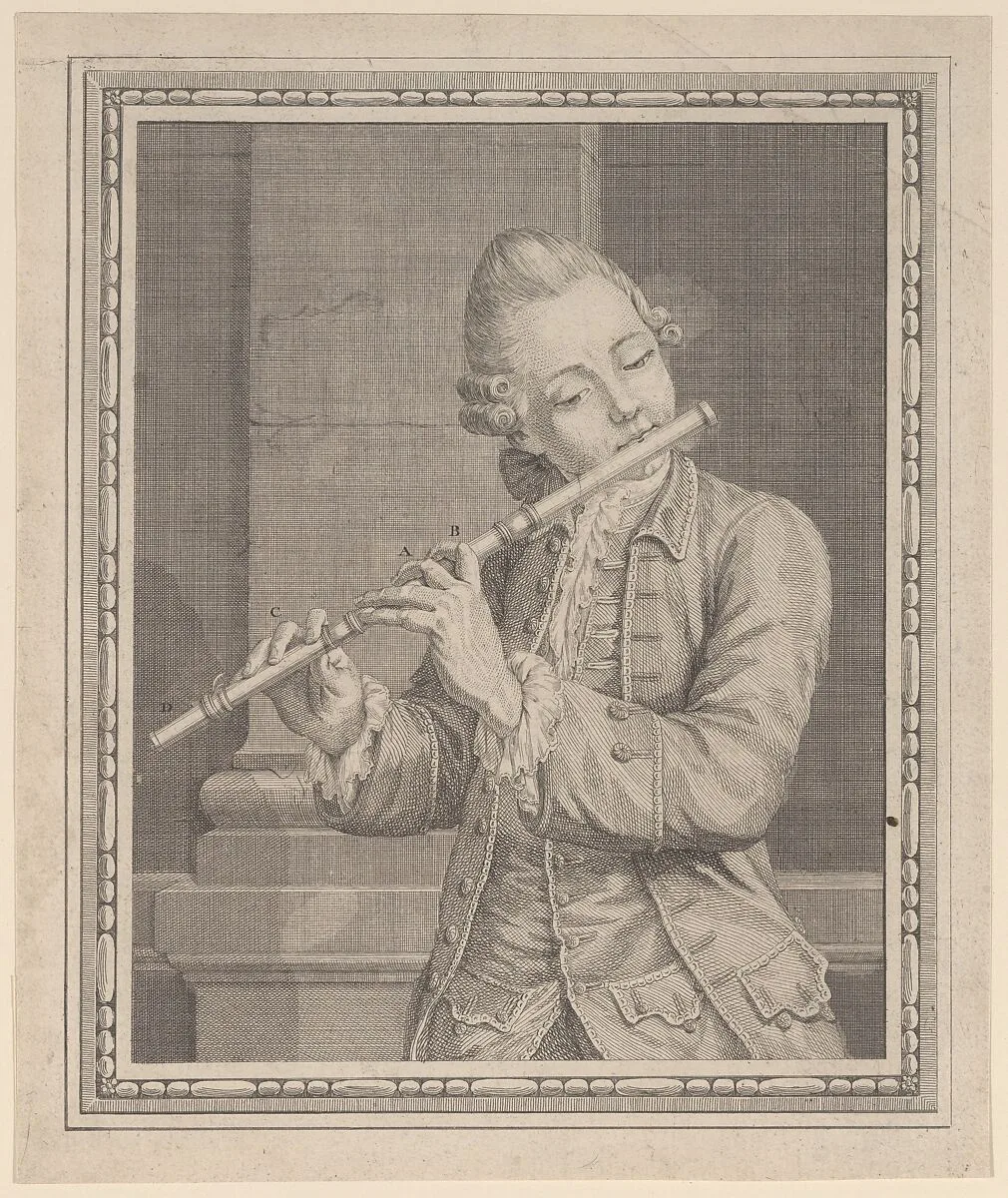 Player of a transverse flute — Anonymous, French, 18th century