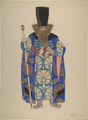Costume Study for a Robed, Bearded Boyar with Staff