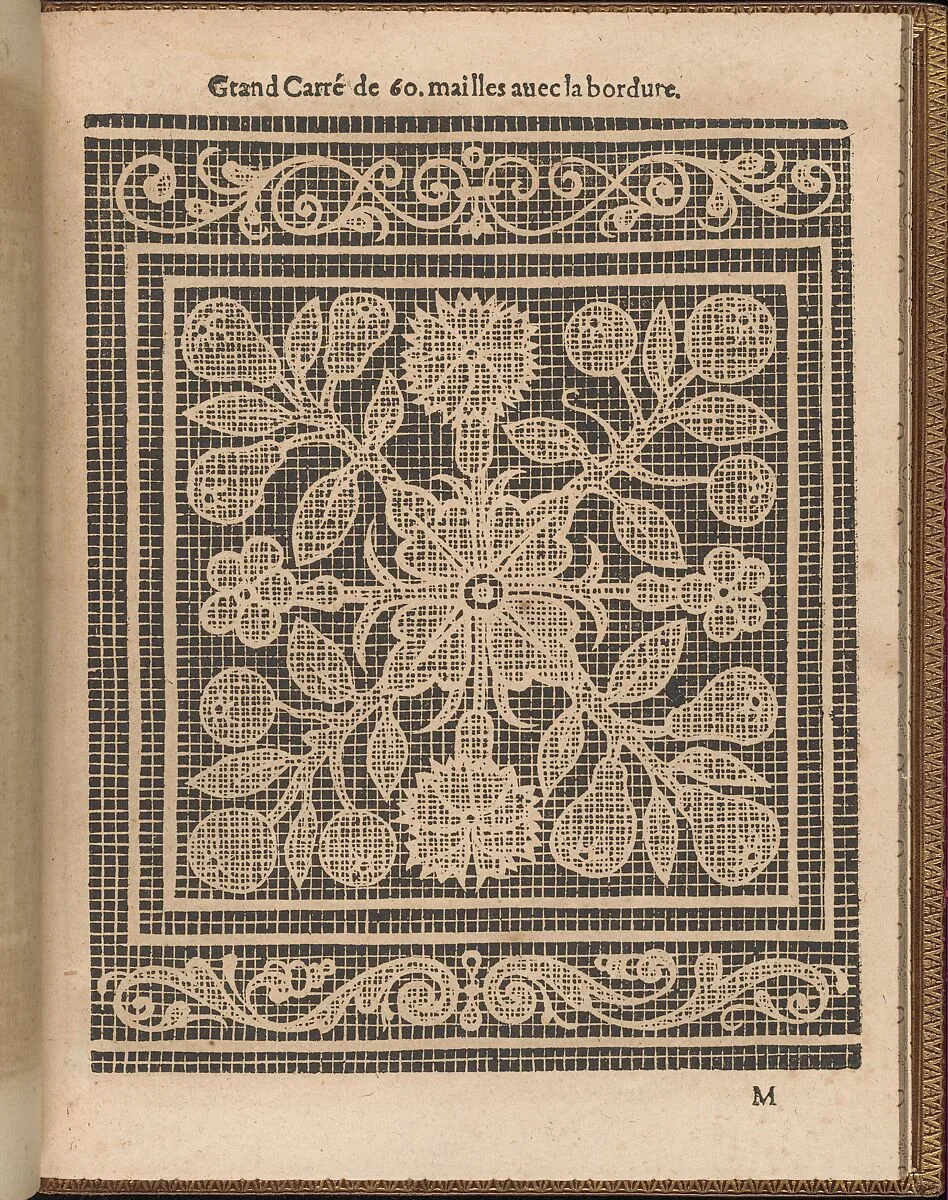 La Pratique de l'Aiguille, page 44 (recto) — Matthias Mignerak|Pierre Firens|Marie de Medici|Jean Le Clerc