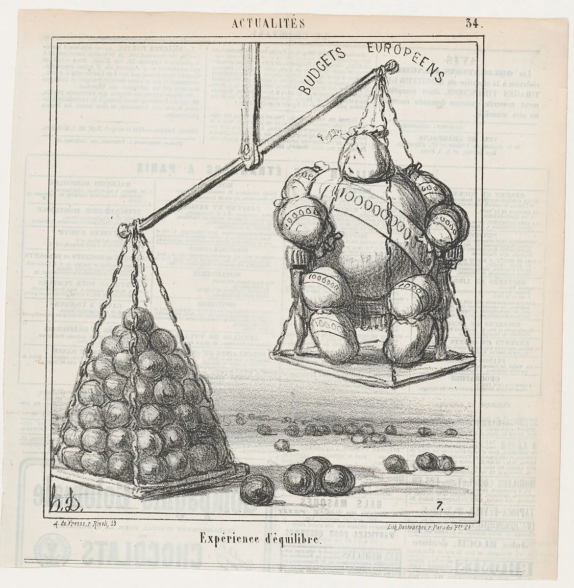 An experience with equilibrium, from 'News of the day,' published in Le Charivari, February 20, 1868 — Arnaud de Vresse|Honoré Daumier|Destouches