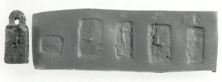 Stamp seal (cubical with loop handle) with anthropomorphic and animal figures — Unknown