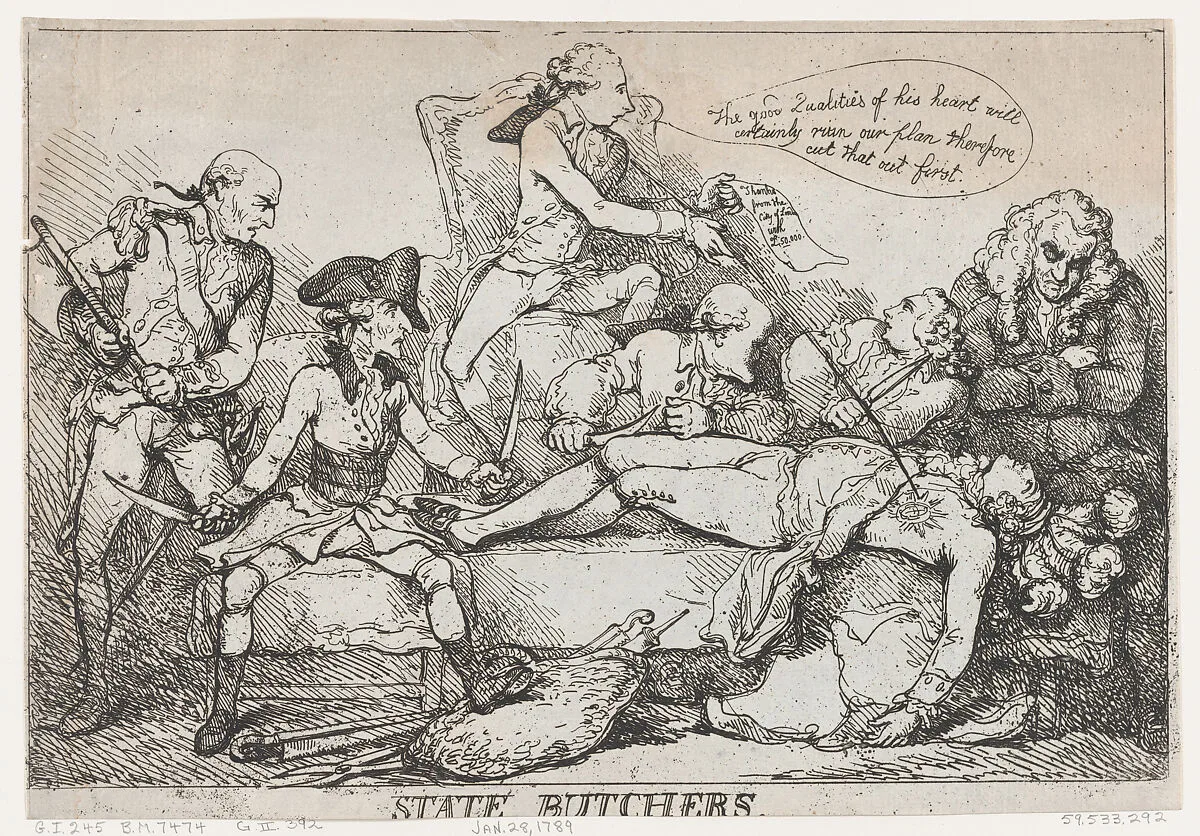 State Butchers — Augustus Henry Fitzroy, 3rd Duke of Grafton|Thomas Townshend, 1st Viscount Sydney|Thomas Rowlandson|Henry Dundas, 1st Viscount Melville|George, Prince of Wales|William Pitt|Edward Thurlow, 1st Baron Thurlow