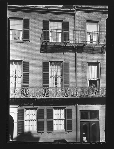 [Apartment House Façade with Iron Grillwork Balcony, West Cedar Street, Boston, Massachusetts]