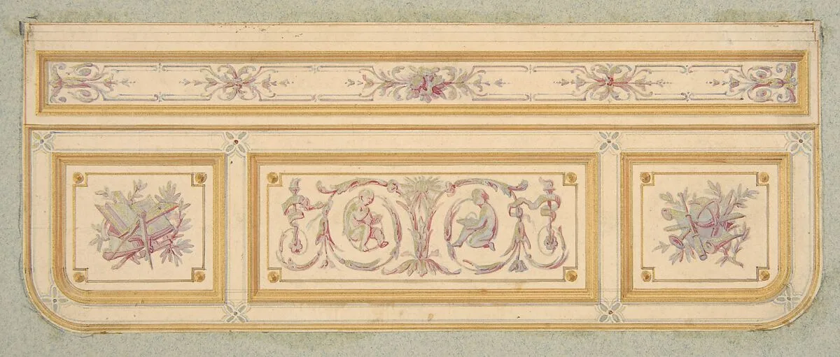 Design for a ceiling with two putti and symbols for the arts — Jules-Edmond-Charles Lachaise|Eugène-Pierre Gourdet