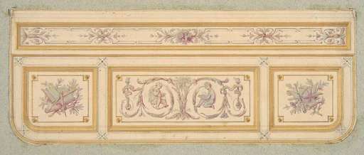 Design for a ceiling with two putti and symbols for the arts