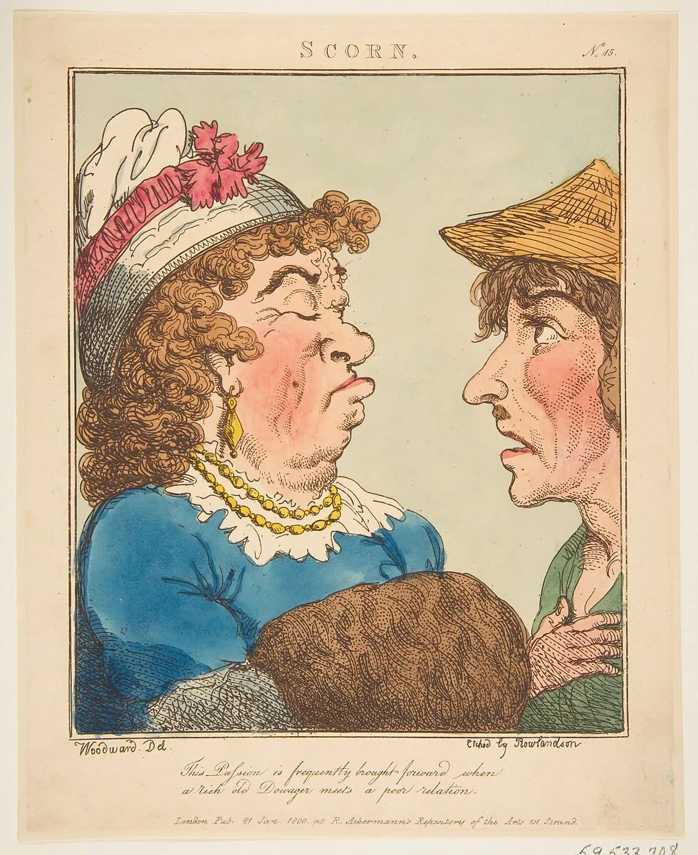 Scorn (Le Brun Travested, or Caricatures of the Passions) — Thomas Rowlandson|George Murgatroyd Woodward|Rudolph Ackermann, London