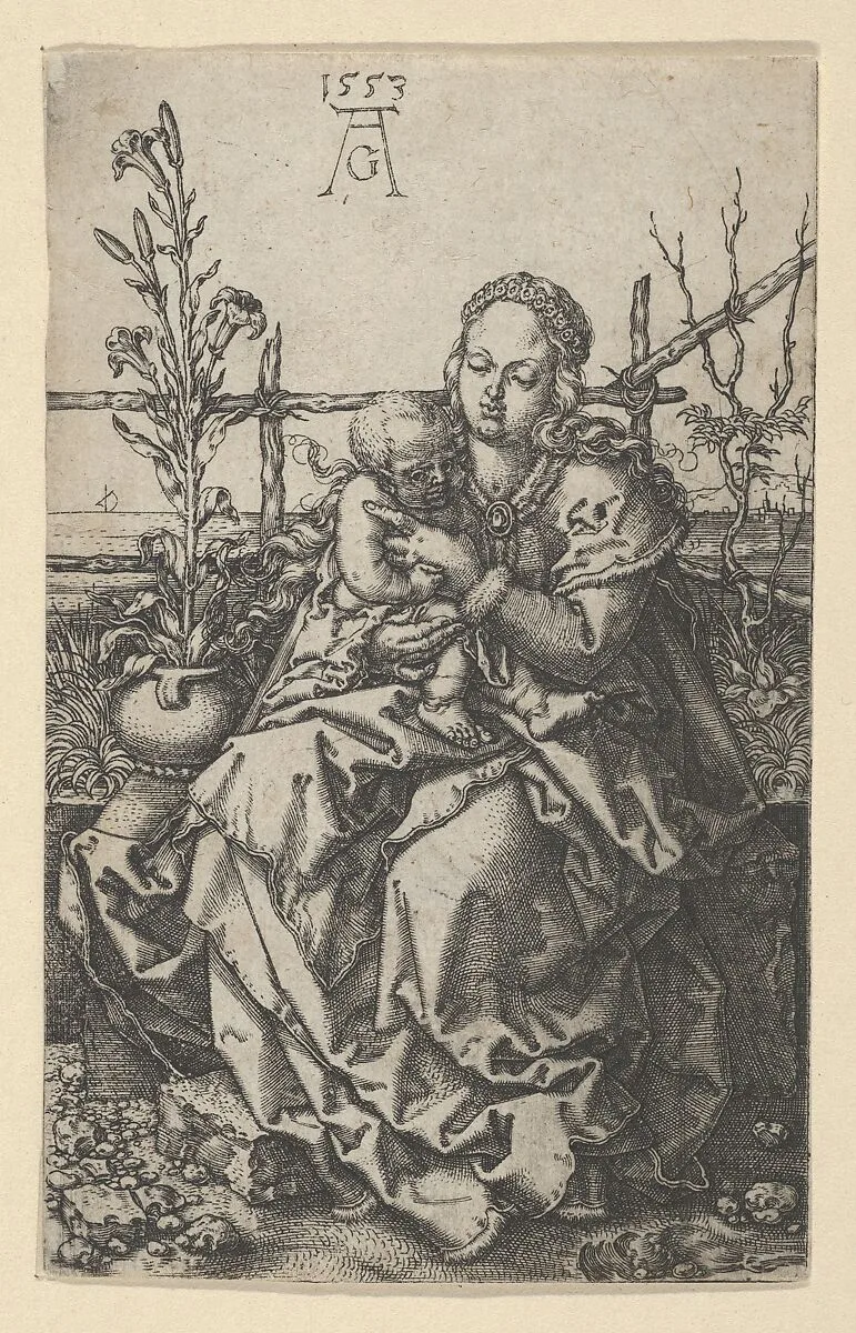The Virgin and Child on a Grassy Bank — Heinrich Aldegrever