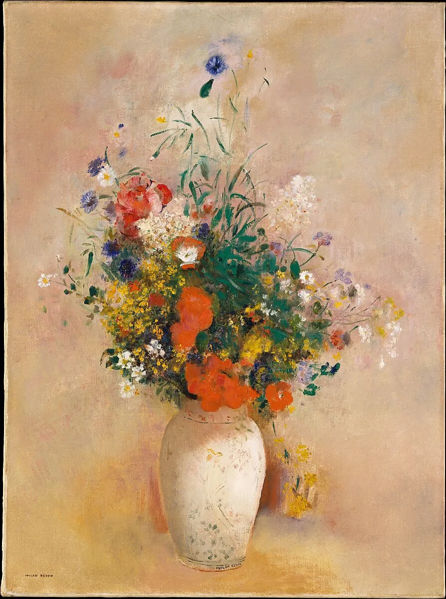 Vase of Flowers (Pink Background) — Odilon Redon