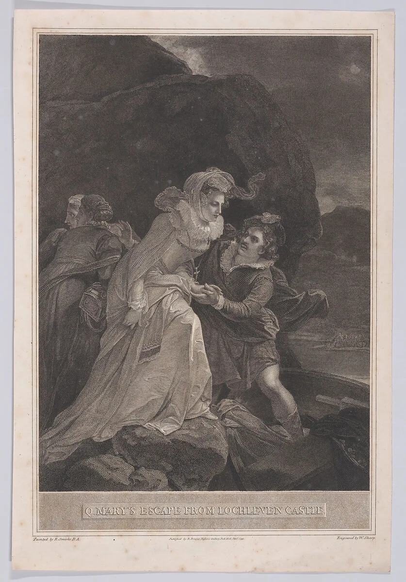 Mary, Queen of Scots escaping Lochleven Castle (from "The History of England") — Mary, Queen of Scots|Robert Smirke|Robert Bowyer|David Hume|William Sharp