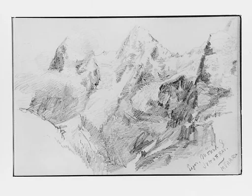 Eiger, Mönch, and Jungfrau from Mürren (from Switzerland 1870 Sketchbook)